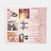 Roos Gold Blush Druppels Naam Monogram Foto Fleece Deken (Voorkant (Horizontaal))