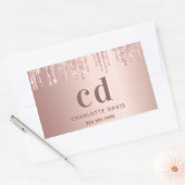 Roos Gold Blush Druppels Naam Rechthoekige Sticker (Envelop)