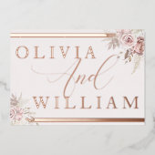 Roos Gold Blush Dusty Roos Pink Floral Wedding Folie Uitnodiging (Voorkant)