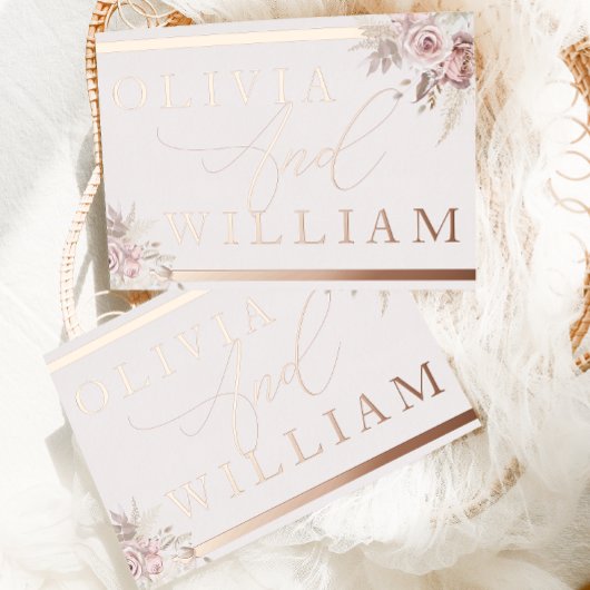 Roos Gold Blush Dusty Roos Pink Floral Wedding Folie Uitnodiging
