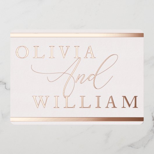 Roos Gold & Blush Elegant modern huwelijk Folie Uitnodiging (Voorkant)