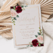 Roos Gold, Blush en Bourgogne Floral Wedding Folie Uitnodiging