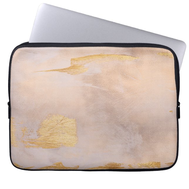 Roos Gold Blush en Gold Texture Laptop Sleeve (Voorkant)