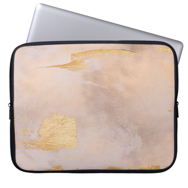Roos Gold Blush en Gold Texture Laptop Sleeve (Voorkant)