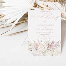 Roos Gold, Blush en Ivory Floral Wedding Folie Uitnodiging