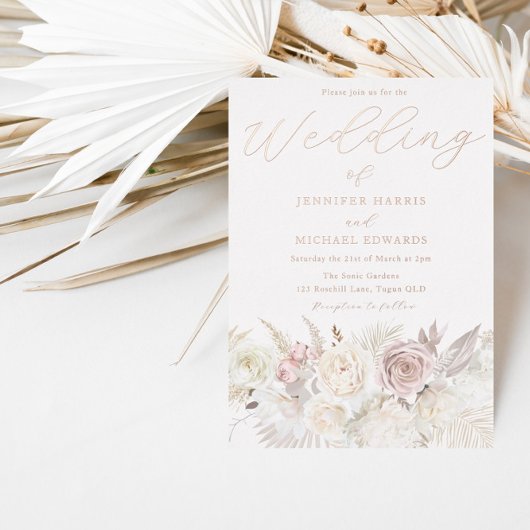 Roos Gold, Blush en Ivory Floral Wedding Folie Uitnodiging
