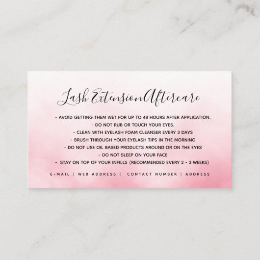 Roos Gold Blush EyeLashes Nazorginstructies Visitekaartje (Achterkant)