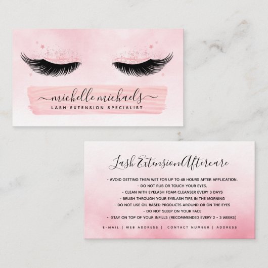 Roos Gold Blush EyeLashes Nazorginstructies Visitekaartje (Voorkant / Achterkant)
