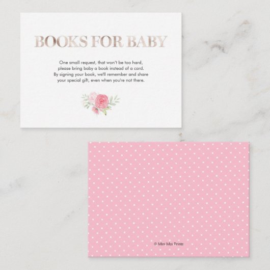 Roos Gold Blush Floral Baby shower Insteekkaart Informatiekaartje (Voorkant / Achterkant)