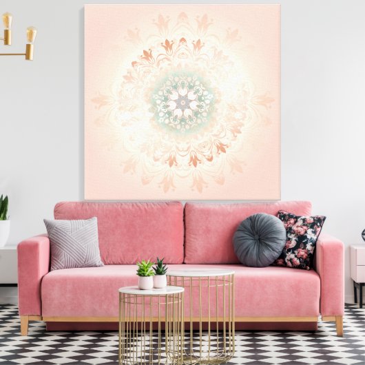 Roos Gold Blush Floral Mandala Canvas Afdruk (Insitu (Woonkamer))