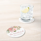 Roos Gold & Blush Floral Wedding Ronde Kartonnen Onderzetter (Insitu)