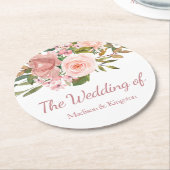 Roos Gold & Blush Floral Wedding Ronde Kartonnen Onderzetter (Gebogen)