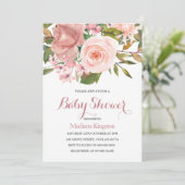 Roos Gold & Blush Flowers Baby shower Uitnodigen Kaart (Staand voorkant)