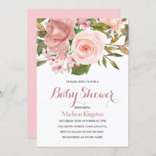 Roos Gold & Blush Flowers Baby shower Uitnodigen Kaart