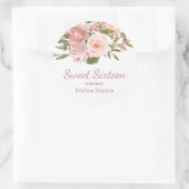 Roos Gold & Blush Flowers Sweet 16 Favor Ronde Sticker (Tas)