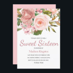 Roos Gold & Blush Flowers Sweet 16 Invite Kaart<br><div class="desc">Roos Gold & Blush Flowers Sweet 16 Invite Zie passend collectie in niche en nestwinkel</div>