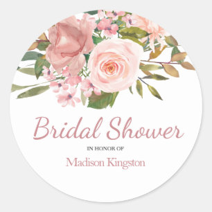Roos Gold & Blush Flowers Vrijgezellenfeest Favor Ronde Sticker