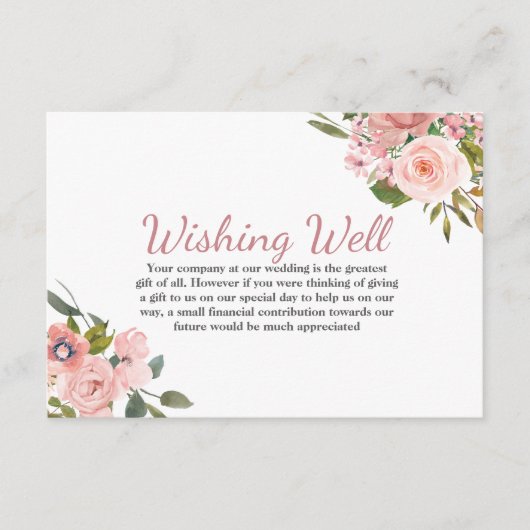 Roos Gold & Blush Flowers Weddenschap goed Informatiekaartje (Voorkant)
