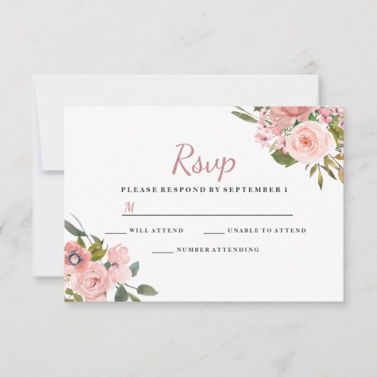 Roos Gold & Blush Flowers Weddenschap RSVP Kaartje (Voorkant)