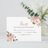 Roos Gold & Blush Flowers Weddenschap RSVP Kaartje (Staand voorkant)