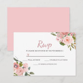 Roos Gold & Blush Flowers Weddenschap RSVP Kaartje (Voorkant / Achterkant)