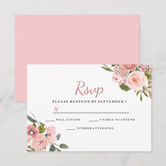 Roos Gold & Blush Flowers Weddenschap RSVP Kaartje (Voorkant / Achterkant)