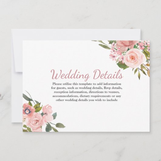 Roos Gold Blush Flowers Weddenschappen Ontvangst d Kaart (Voorkant)