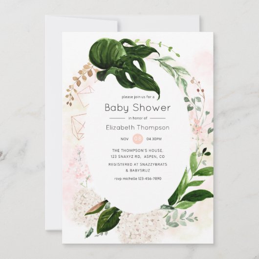 Roos Gold & Blush Geometric Greenery Baby shower Kaart (Voorkant)