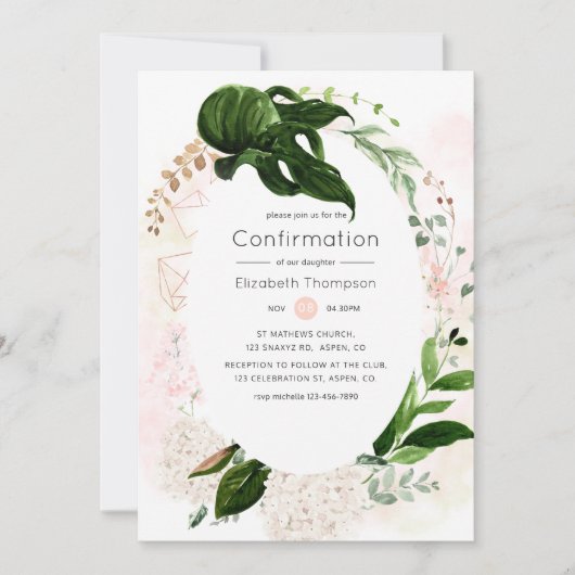 Roos Gold & Blush Geometric Greenery Bevestiging Kaart (Voorkant)