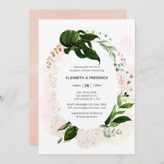 Roos Gold Blush Geometric Greenery Couples Shower Kaart (Voorkant / Achterkant)