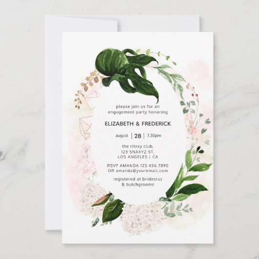 Roos Gold & Blush Geometric Greenery Verloving Kaart (Voorkant)