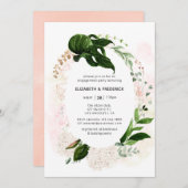Roos Gold & Blush Geometric Greenery Verloving Kaart (Voorkant / Achterkant)