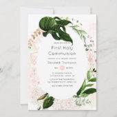Roos Gold Blush Geometrisch groen Heilige Communie Kaart (Voorkant)