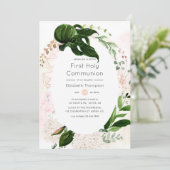 Roos Gold Blush Geometrisch groen Heilige Communie Kaart (Staand voorkant)