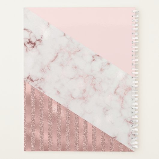 Roos Gold Blush Glam Glitter Marble Personalized Planner (Achterkant)