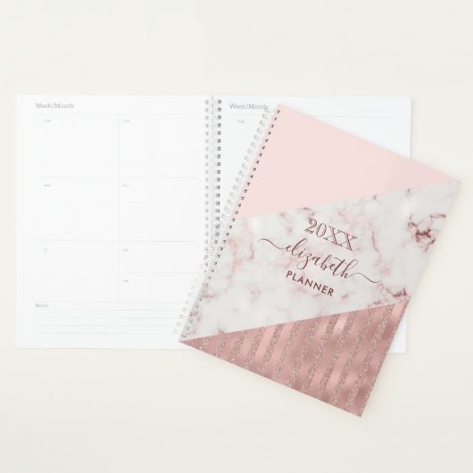 Roos Gold Blush Glam Glitter Marble Personalized Planner (Display)