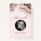 Roos Gold Blush Glitter Agate Geode Luxe ID Badge (Voorkant)