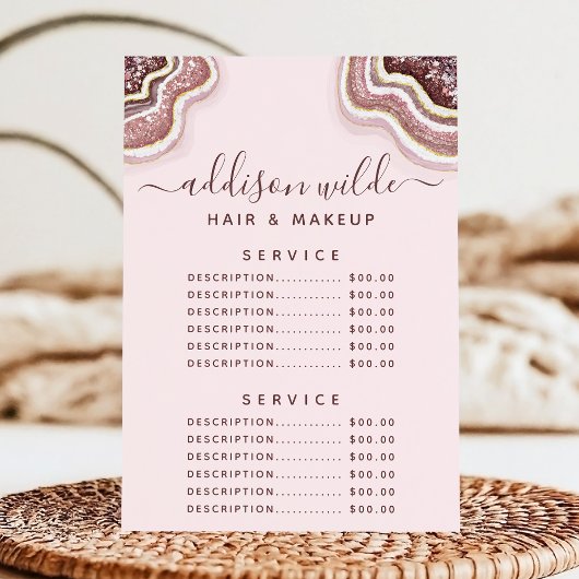 Roos Gold Blush Glitter Agate Service Price Menu