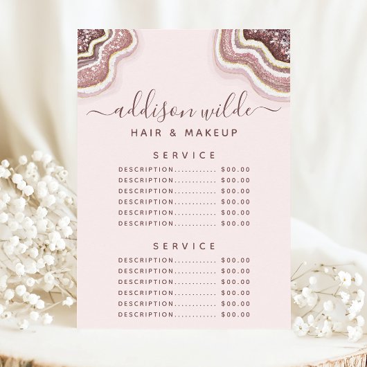 Roos Gold Blush Glitter Agate Service Price Menu