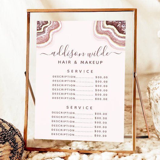 Roos Gold Blush Glitter Agate Service Price Menu