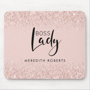 Roos Gold Blush Glitter Boss Lady Persoonlijk Muismat