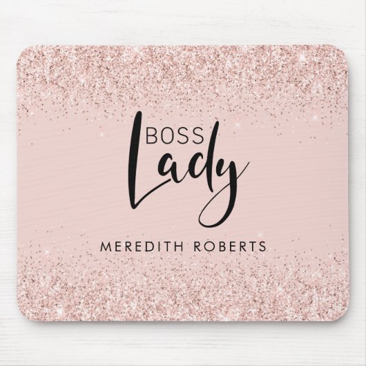 Roos Gold Blush Glitter Boss Lady Persoonlijk Muismat (Voorkant)