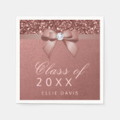 Roos Gold Blush Glitter Bow Graduation Party Servet (Voorkant)