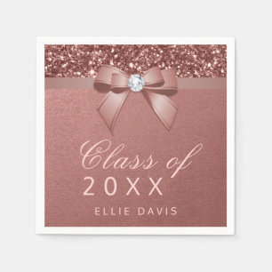Roos Gold Blush Glitter Bow Graduation Party Servet