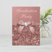 Roos Gold Blush Glitter Bow Graduparty Kaart (Staand voorkant)