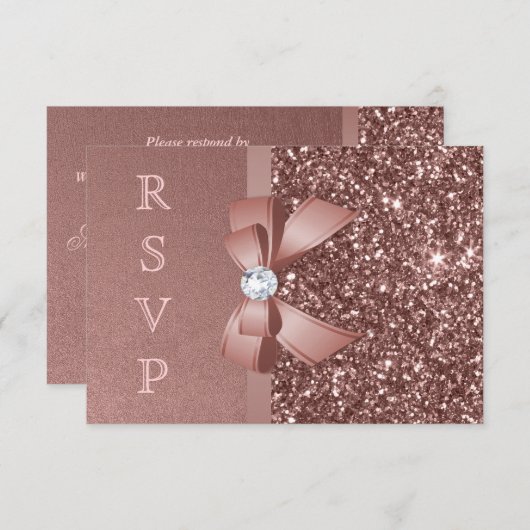 Roos Gold Blush Glitter Bow RSVP (Voorkant / Achterkant)