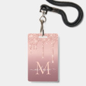 Roos Gold Blush Glitter Custom Letter Naam Badge (Voorzijde met lanyard)