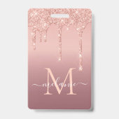 Roos Gold Blush Glitter Custom Letter Naam Badge (Achterkant)