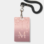 Roos Gold Blush Glitter Custom Letter Naam Badge (Achterkant met lanyard)