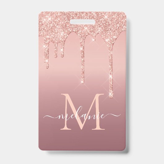 Roos Gold Blush Glitter Custom Letter Naam Badge (Voorzijde)